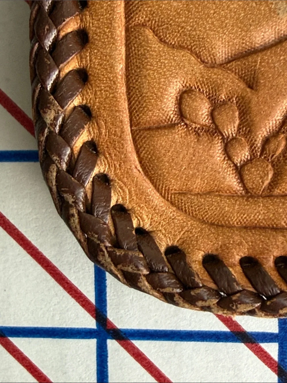 Vintage Hand Tooled Leather Wallet Clutch Southwestern Desert Cactus Whipstitch